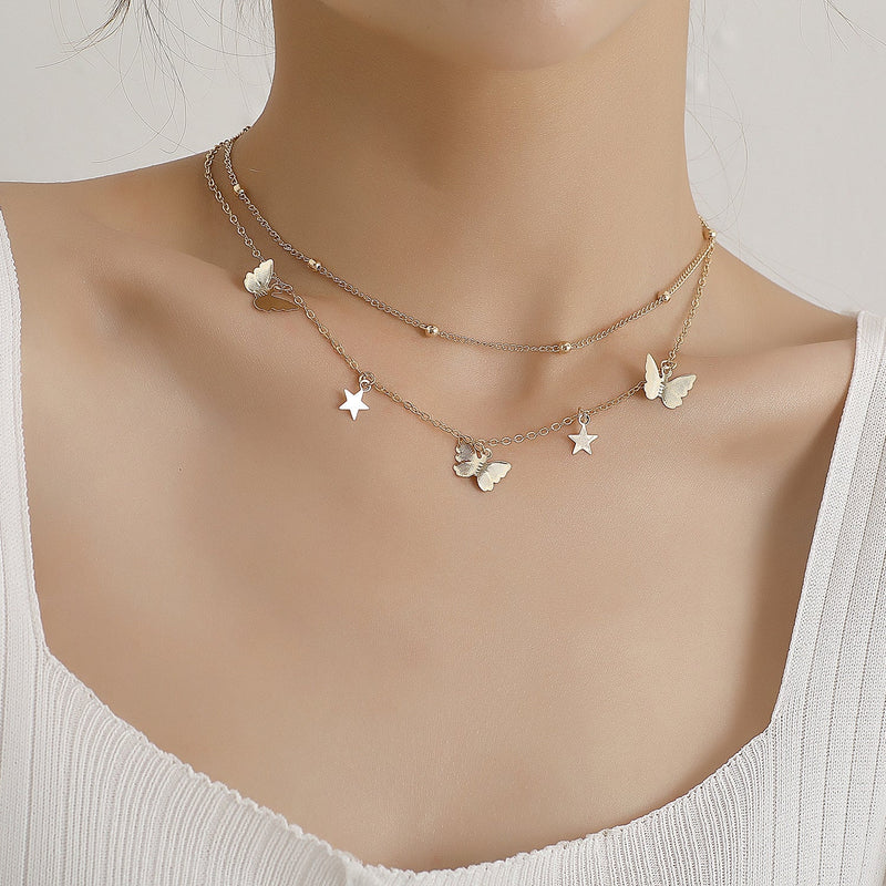 Multi-layer butterfly Pendant Choker Necklace