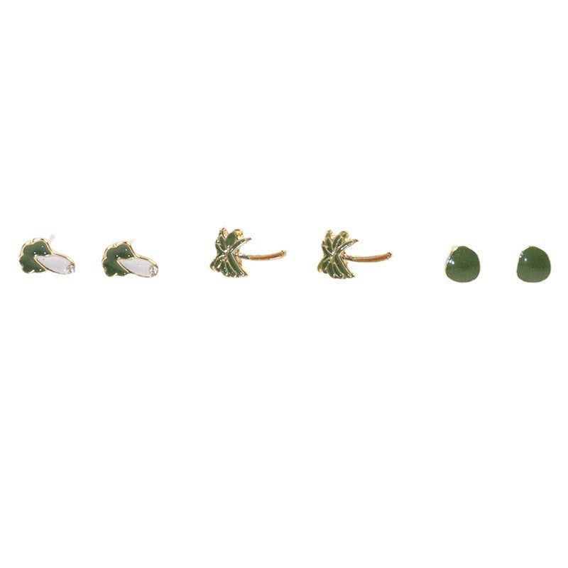 Cabbage coconut tree stud earrings set