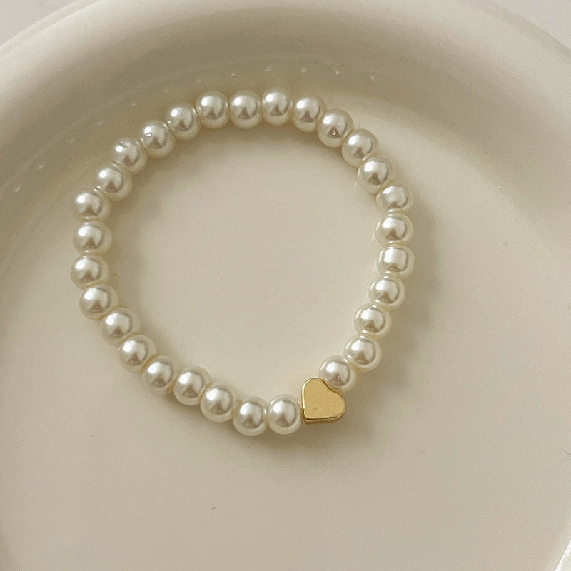 Heart Charm Pearl Beaded Bracelet