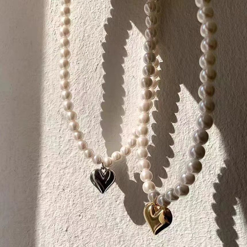 Chain Peach Heart Pendant Beaded Necklace