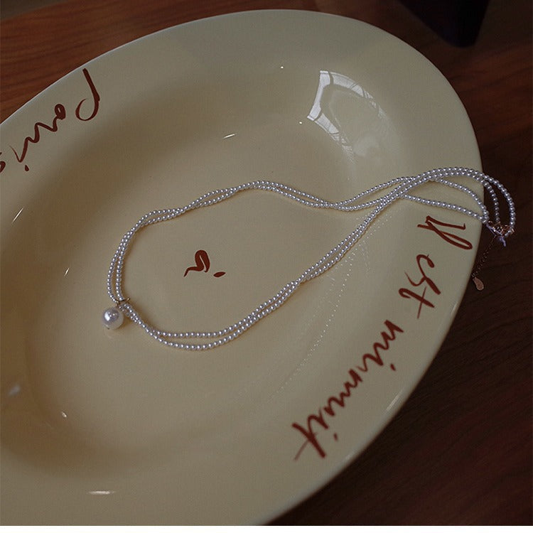 Layered Beaded Teardrop Tiny Pearl Necklace Charms