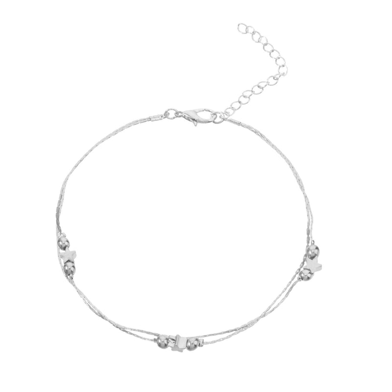 Double Twist Chain Beads Star Charm Foot Bracelets