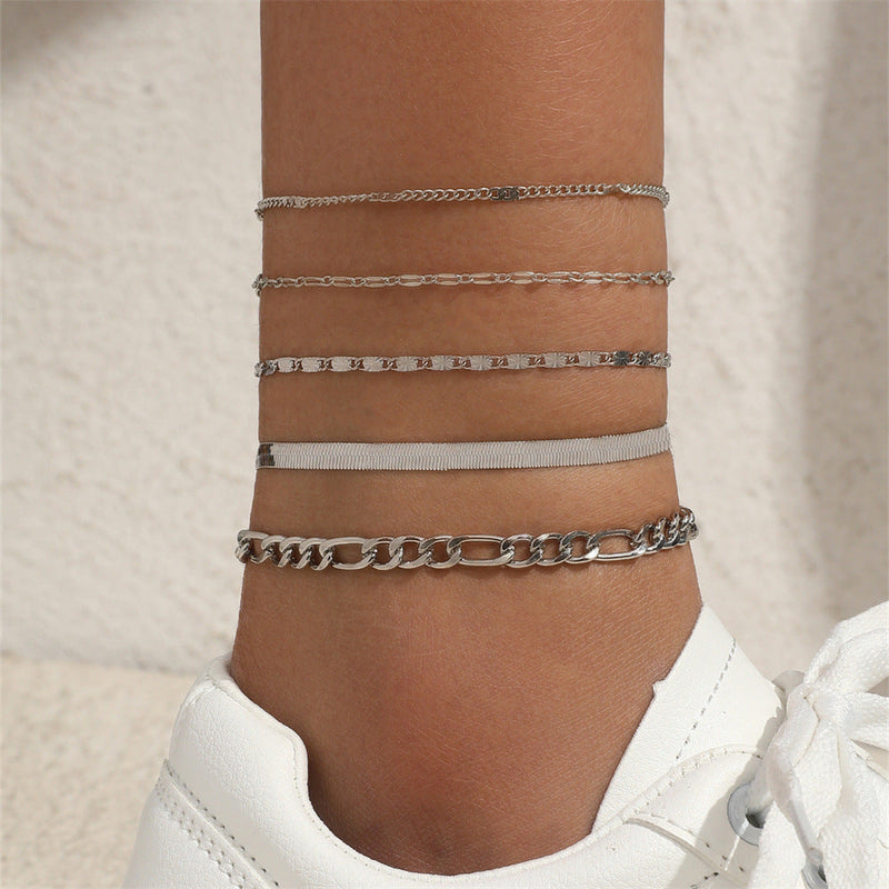 Multi-Layer Beach Chain Snake Bone Round Chain Anklets Jewelry