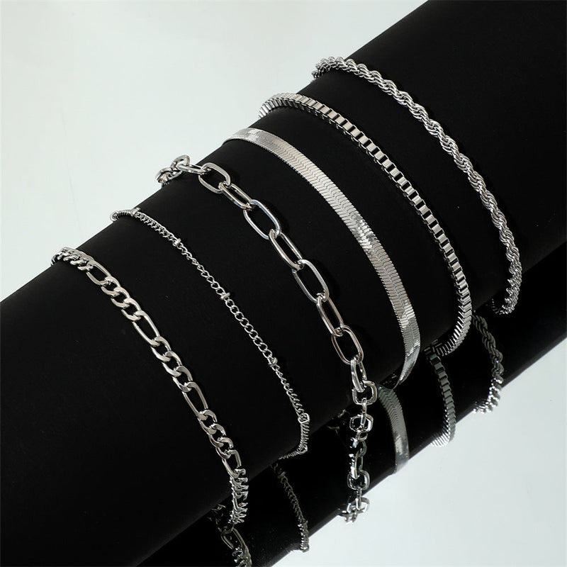 Simple 6pcs Metal Chain Bracelet Set