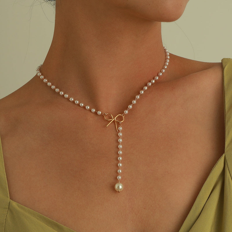 Bow Pearl Necklace Pendant butterfly Necklace