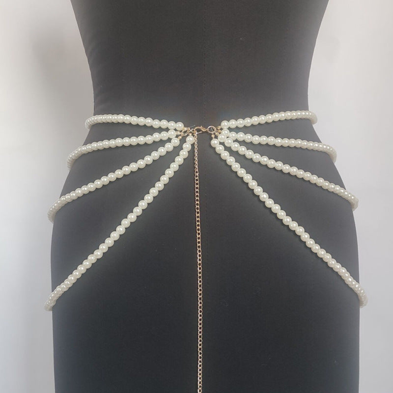Sexy Imitation Pearl Waist Belt Multi Layered Body Chain