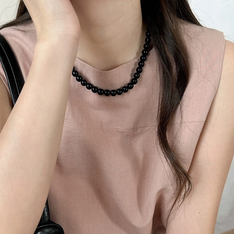 Retro Black Glass Pearl Necklace