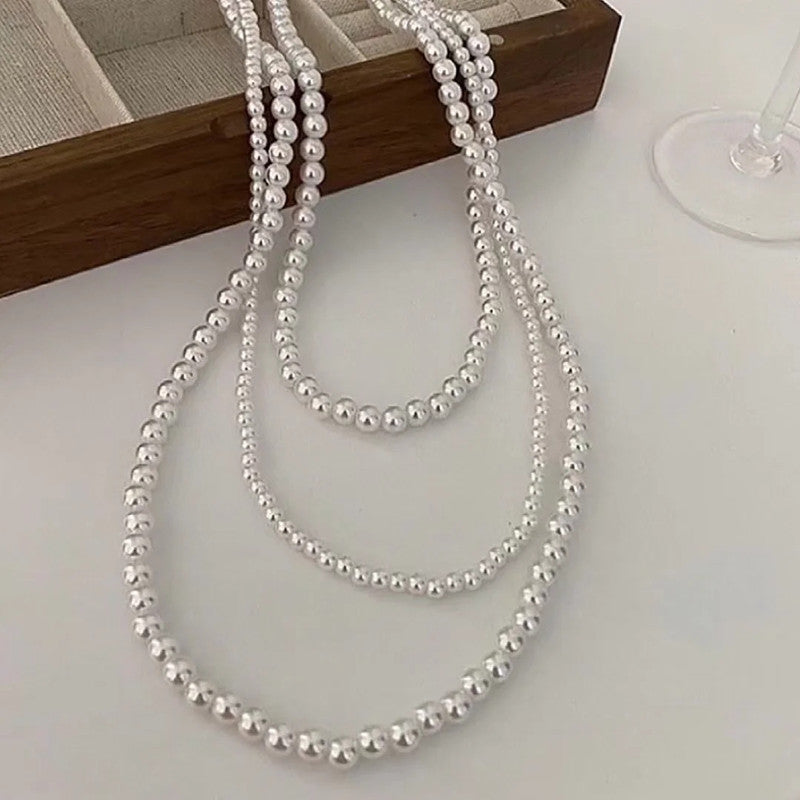 Women Multi Strand Classic Faux Pearl Necklace