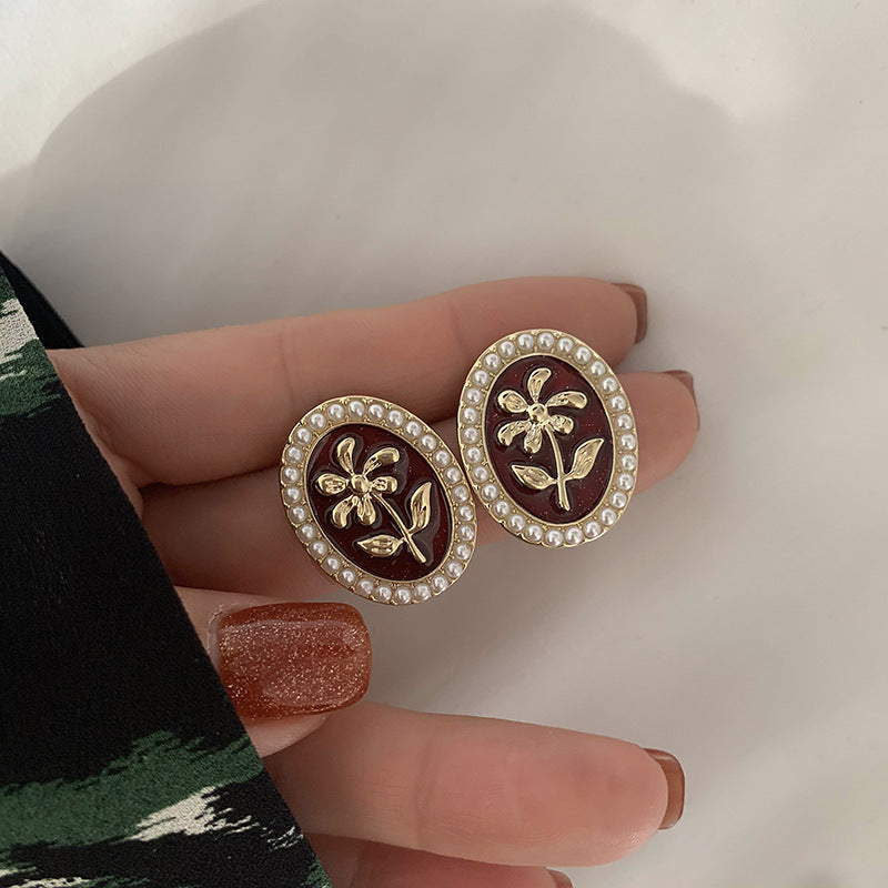 Vintage Camellia Pearl Stud Earrings