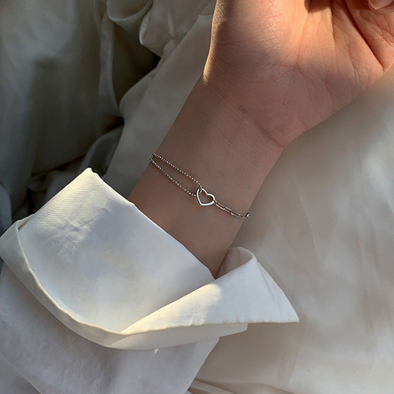 love Heart Shape Bracelet Double Chain