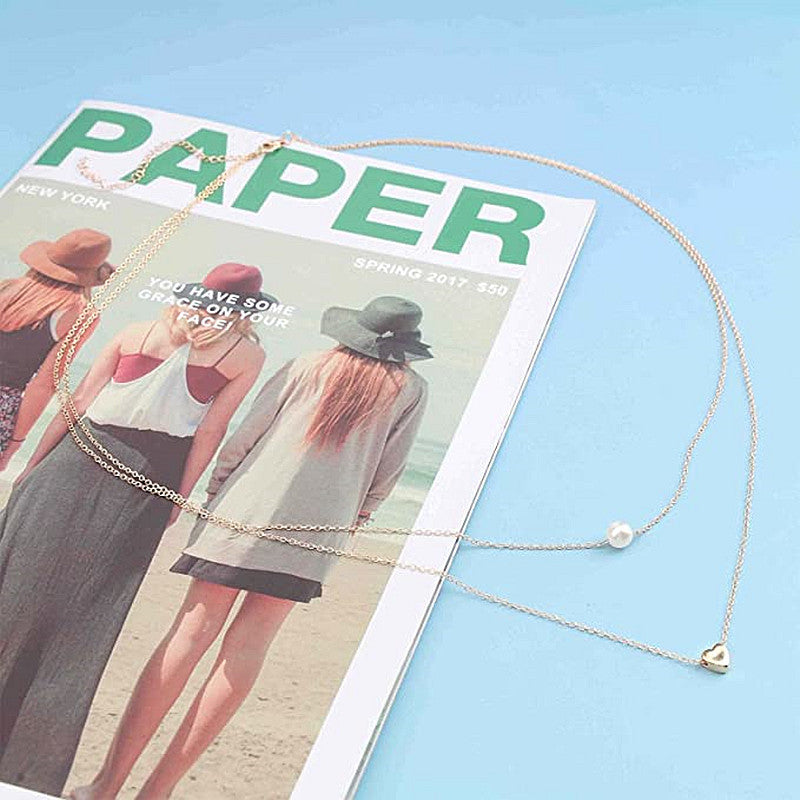 Double Layered Heart Charm Pearl Waist Chain