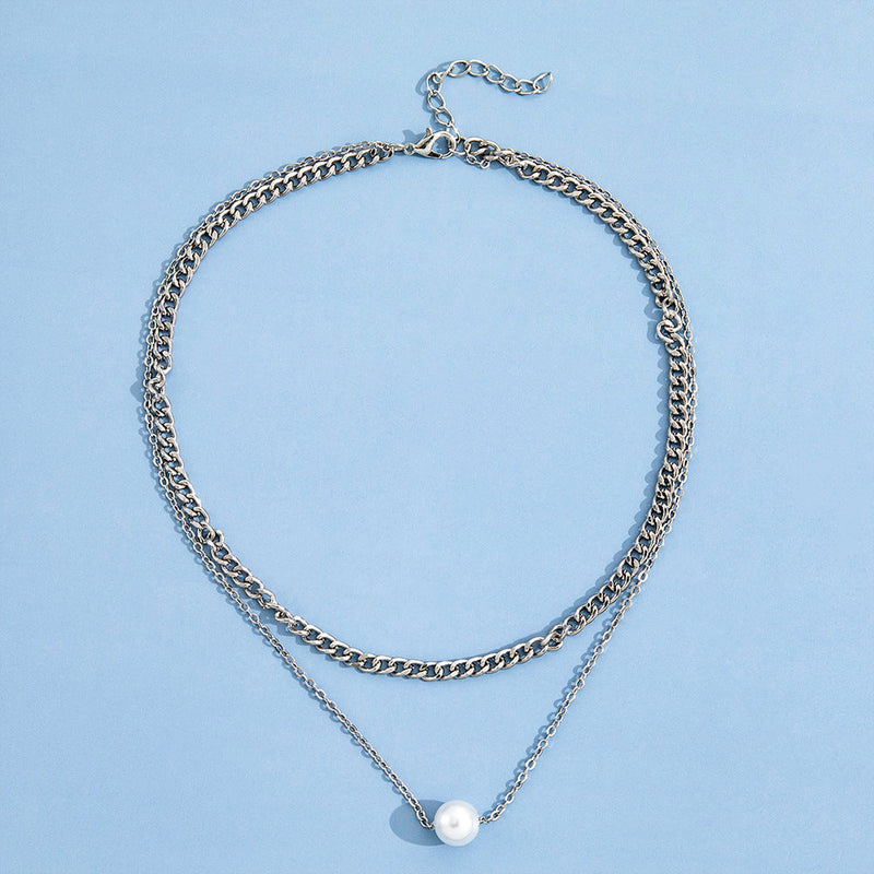 Double Layered Pearl Necklace Women Neck Chain
