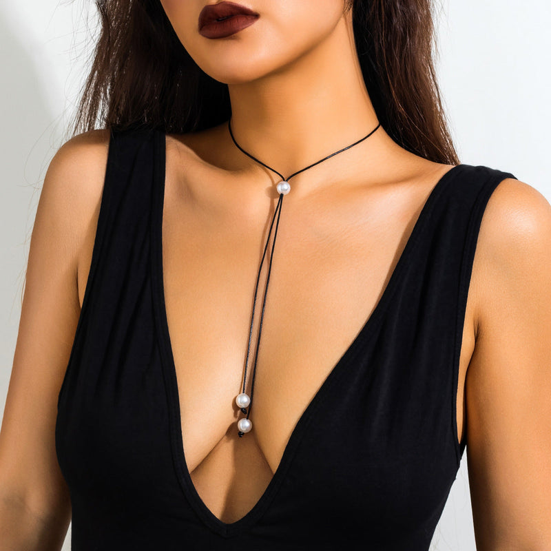Punk Hip Hop Simple Wax Thread Tassel Knot Choker Necklace