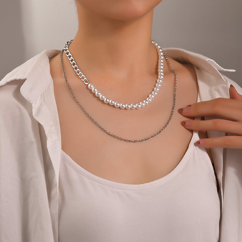 Double Layer Pearl Chain Choker Necklace
