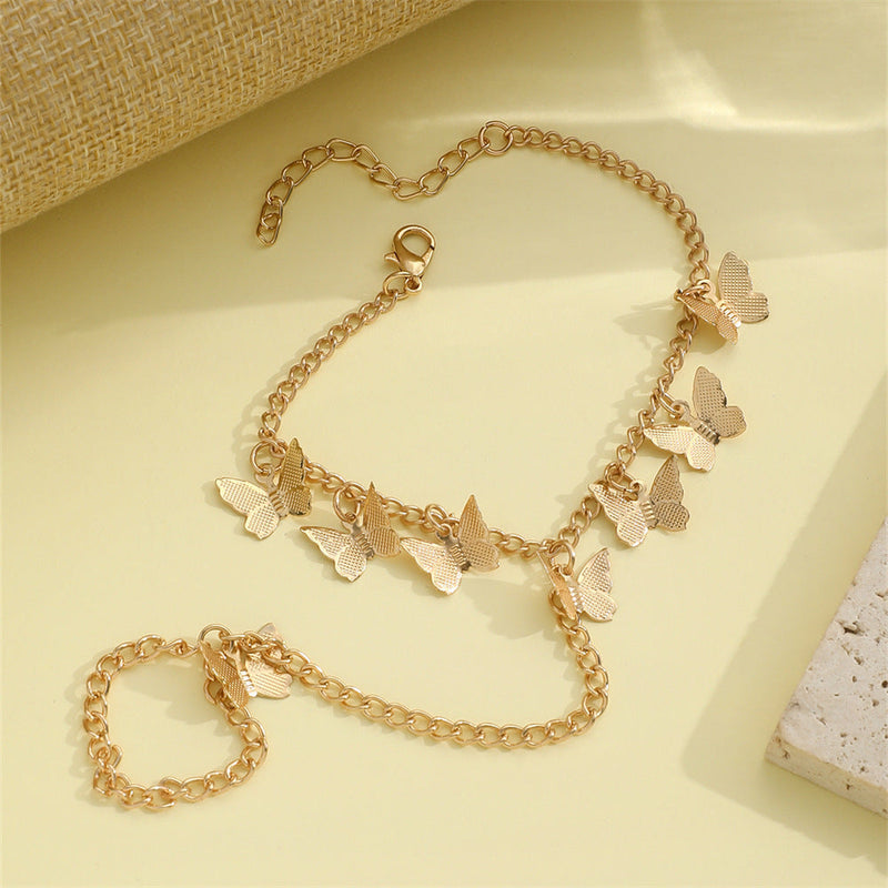 Link Chain Butterfly Finger Hand Bracelets for Women