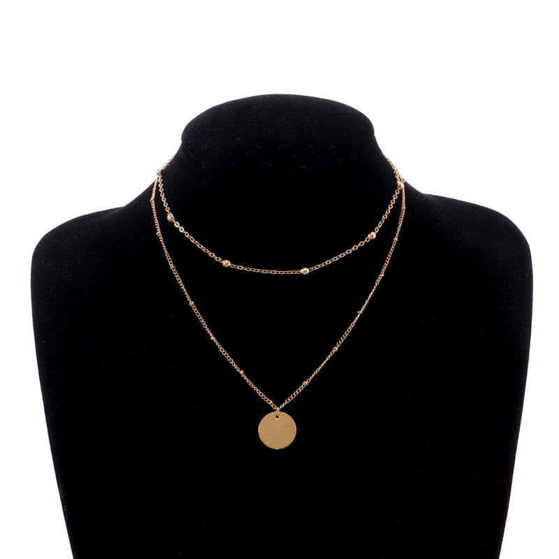 Bohemian Layered Necklace Round Coin Pendant Necklace