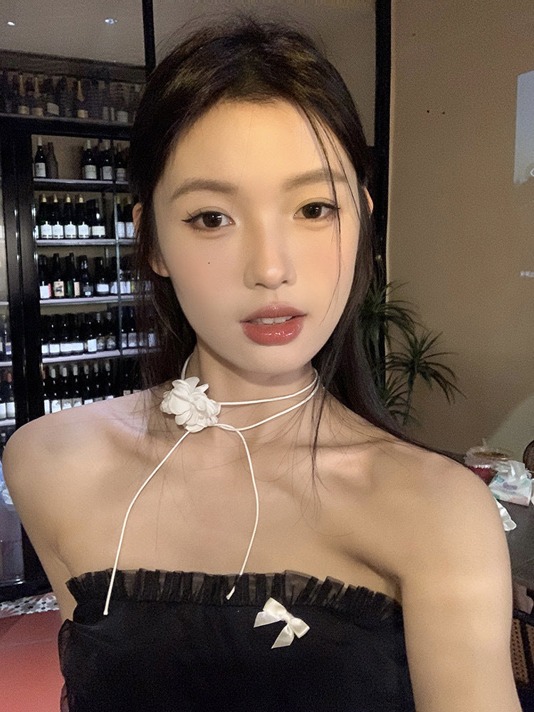 Retro Fabric Satin Rose Flower Necklace