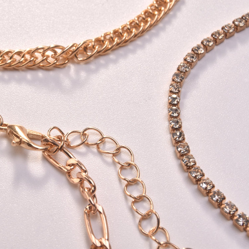Rhinestone Layered Chains Anklet Bracelet