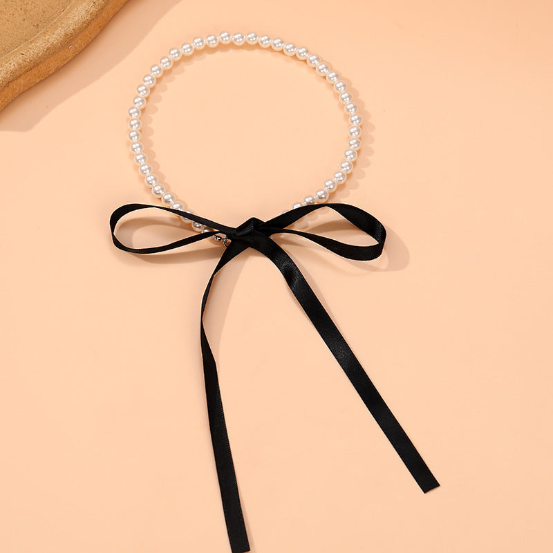 Lace up Velvet Long Pearl Necklace for Women