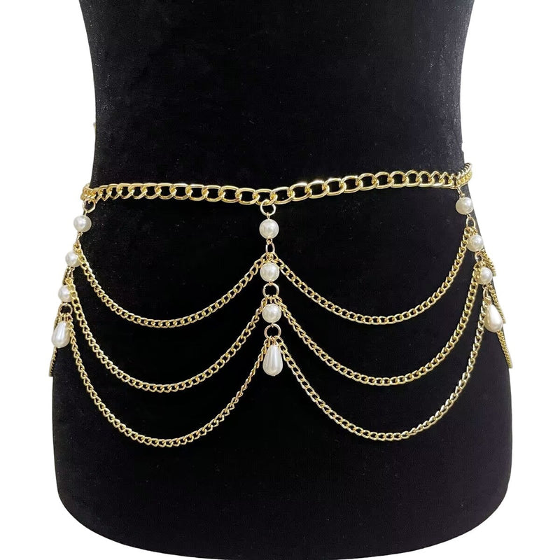 Chunky Curb Chain Belt Pearl Party Club Belly Jewelry