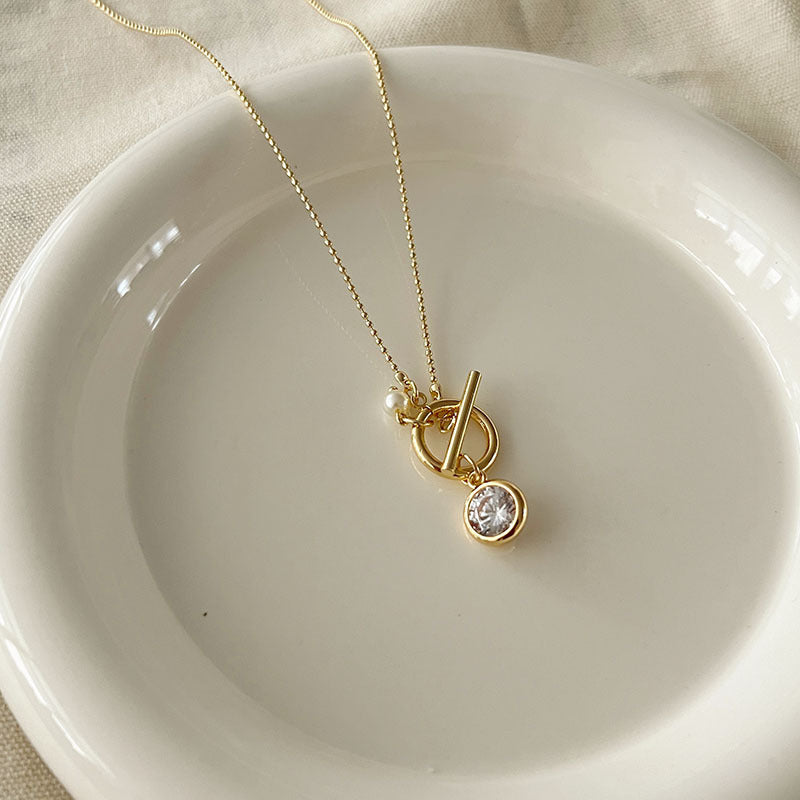 Pearl Pendant Crystal Charm Chain Necklace