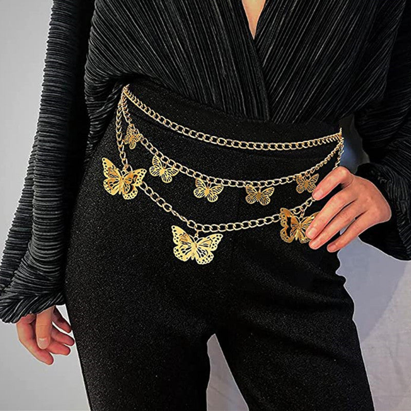 Hollow Butterfly Butterfly Belt Body Chain Shiny Waist Chain