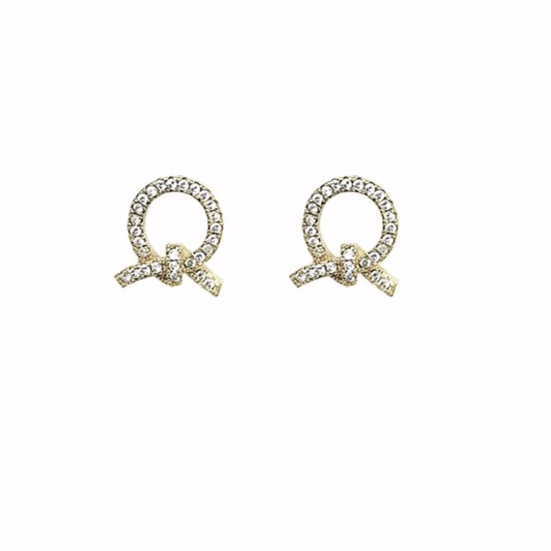 Rhinestone Circle Bow Stud Earrings