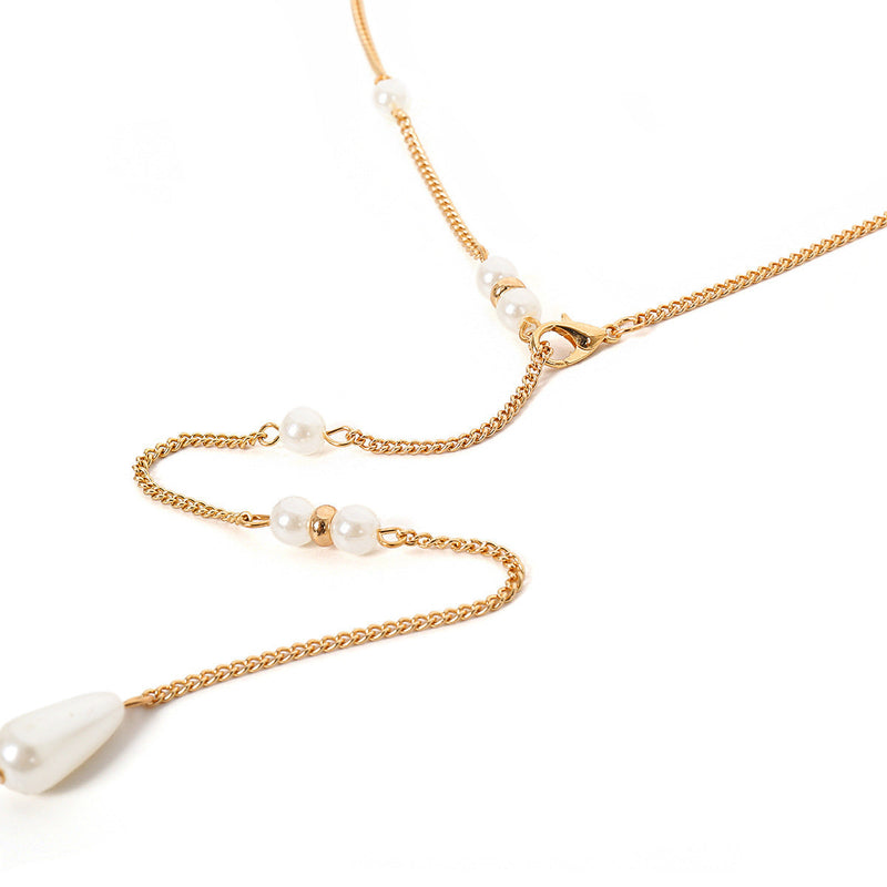 Long Tassel Back Chain Pearl Bead Necklace