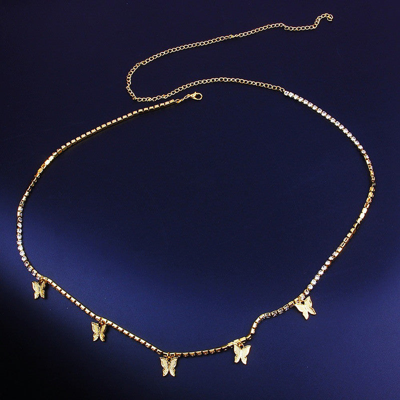 Rhinestone Butterfly Pendant Waist Chain Women Personality Versatile Body Chains