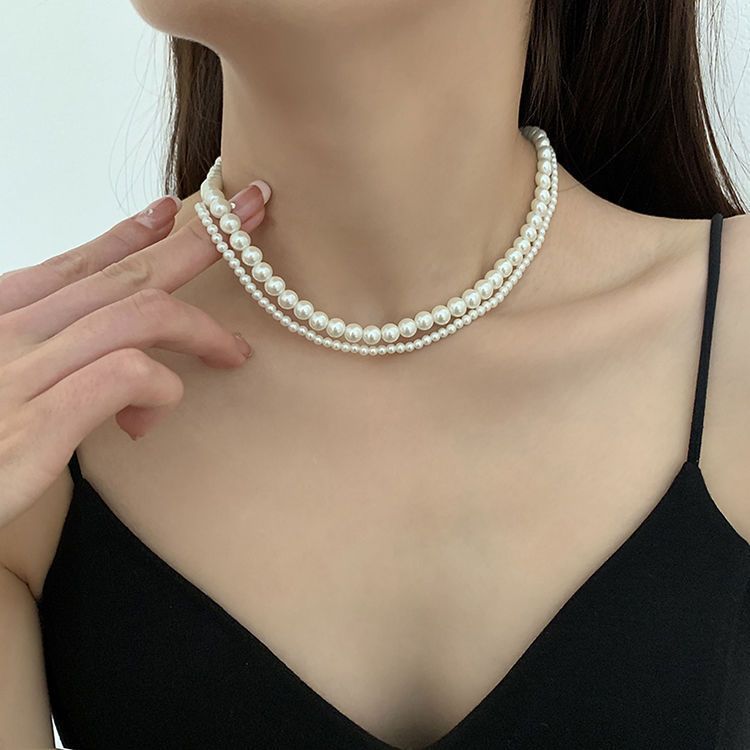 Faux Pearl Strand Layered Choker Bridal Necklace Wedding Jewelry