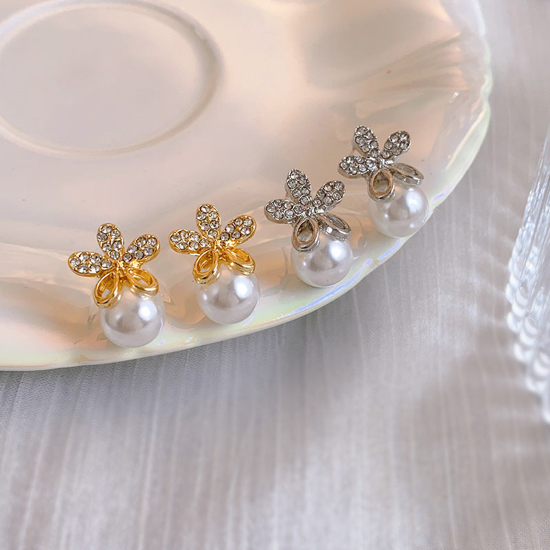 Five-Petal Flower Pearl Drop Earrings