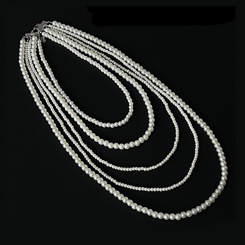 Layers Pearl Beaded Necklace Long Jewelry Women