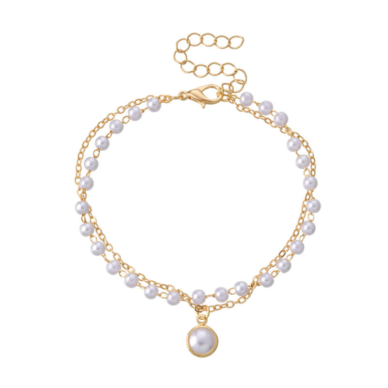 Pearl Double Layers Beaded Chain Bracelet
