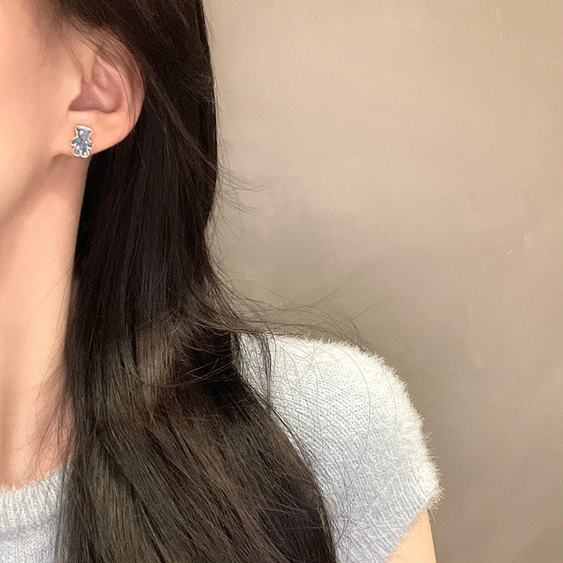 Blue Enamel Bear Earring