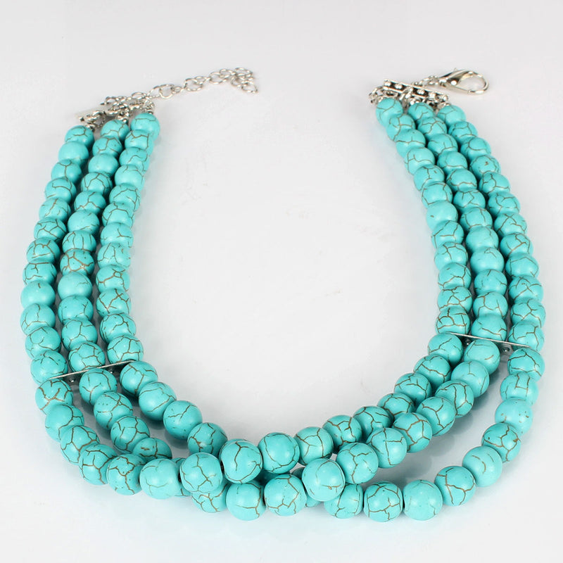 Multi-Layered Turquoise Stone Choker Necklaces