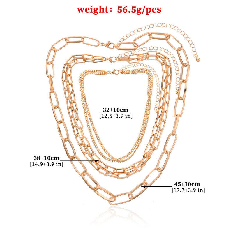 Punk Style Geometric Multi-Layered Mixed Chain Link Necklace