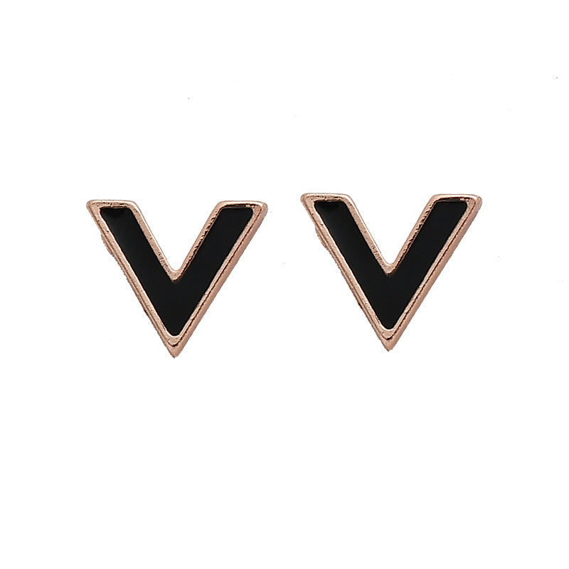 Initial Letter V Stud Earrings