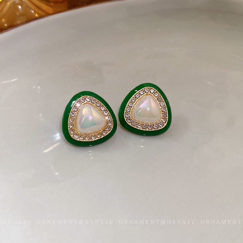 Geometric Triangle Pearl Stud Earrings