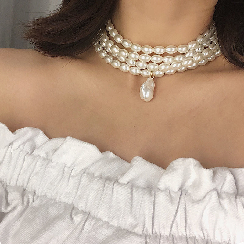 Multi Layer Baroque Pearl Choker Necklace for Women