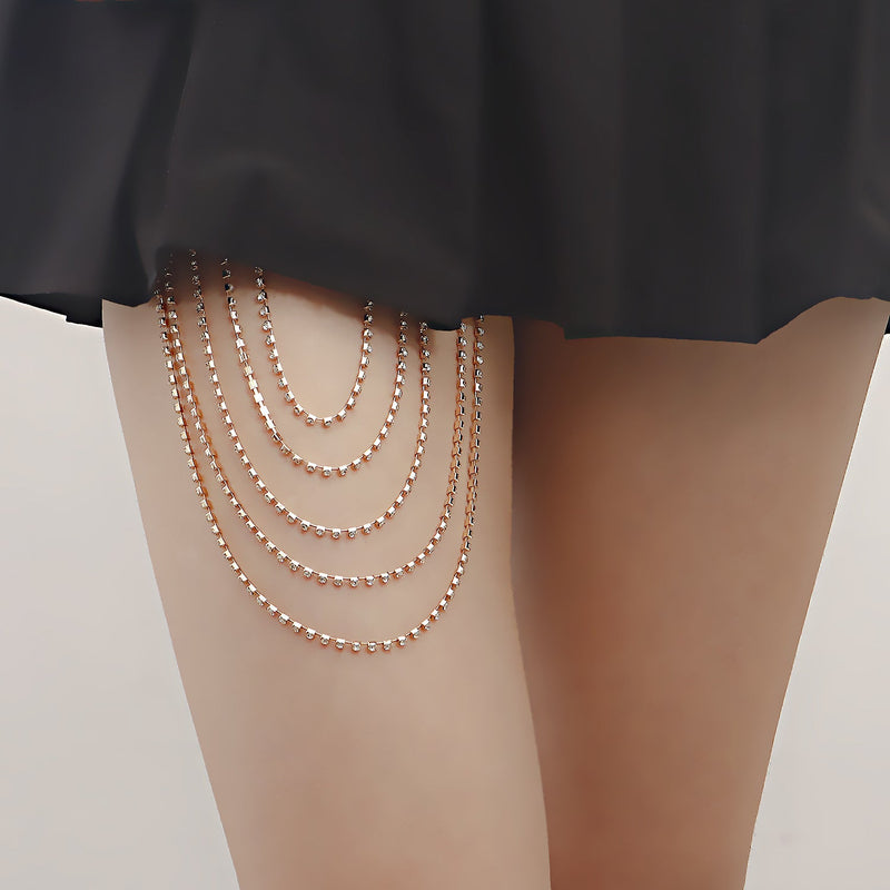 Beach Leg Chain Exaggerated Personality Elastic Rope 5-layer Rhinestone Leg Chain