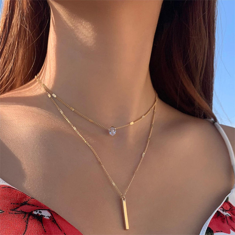 Fashion Double Layered Drop Stone Tassel Pendant Necklace