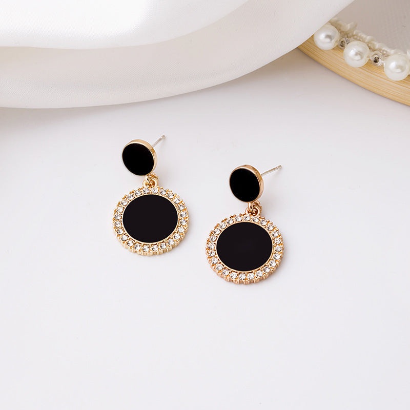 Black Round Rhinestone Earrings