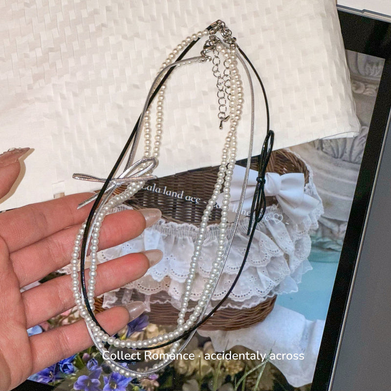 Fashion Beaded BowKnot Necklace Lovely Pearl Chokers Necklace