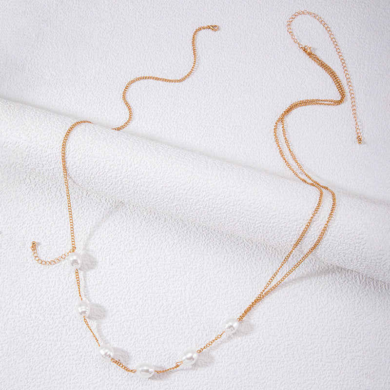 Beach Simple Metal Pearl Sexy Chest Chain