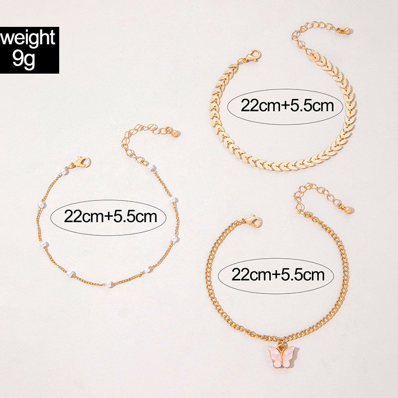 Doubled Layered pink butterfly Anklet Women Jewelry