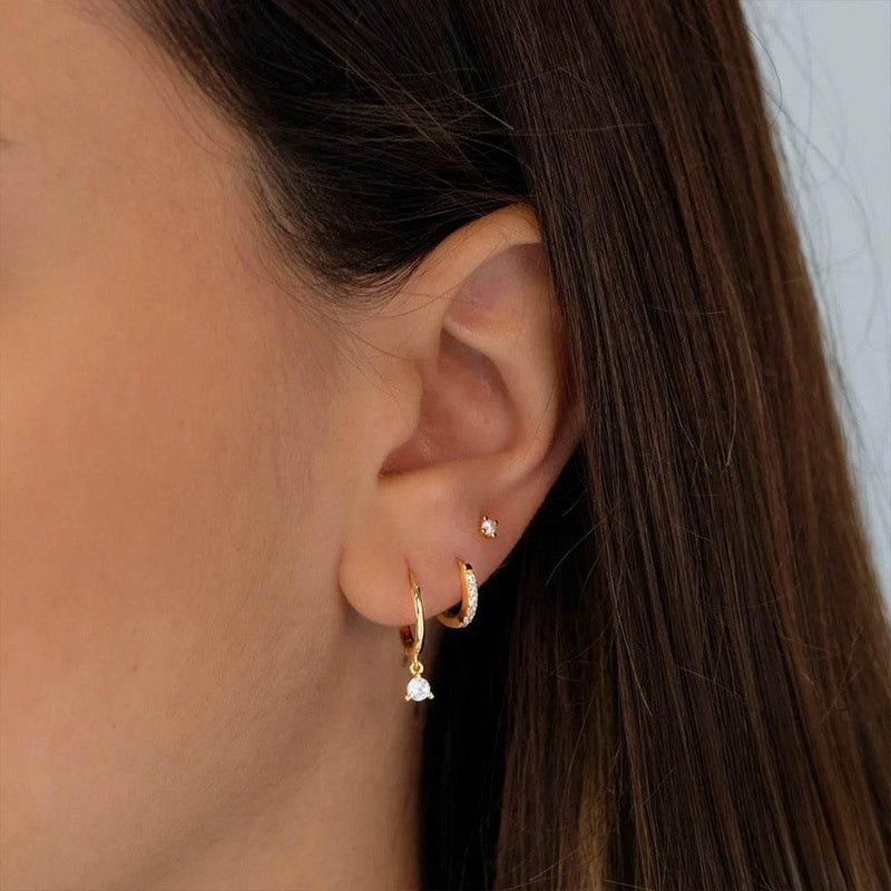 Stacking 3 Pieces Twinkle Charm LuxeHoop & Stud Earring Set with Zircon, 18k Gold Plated Ear Studs and Drops, Stacked Lobe Pretty Studs Cartilage Earrings