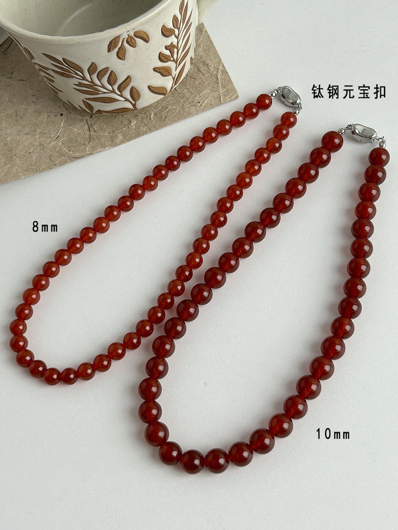 Nature Stone Black Red Beaded agate necklace