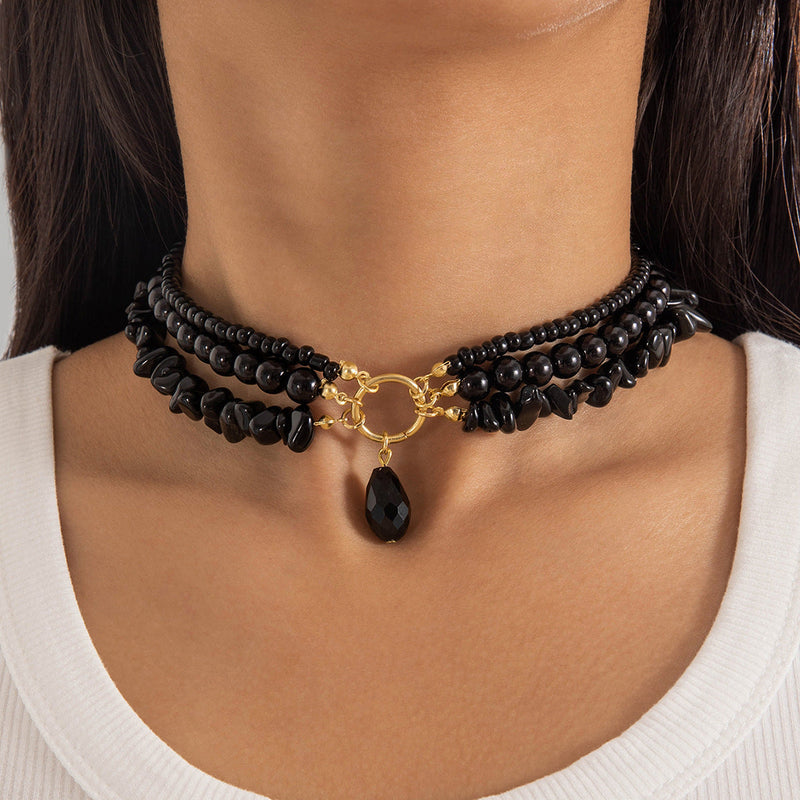 Black Glass Beads Necklace