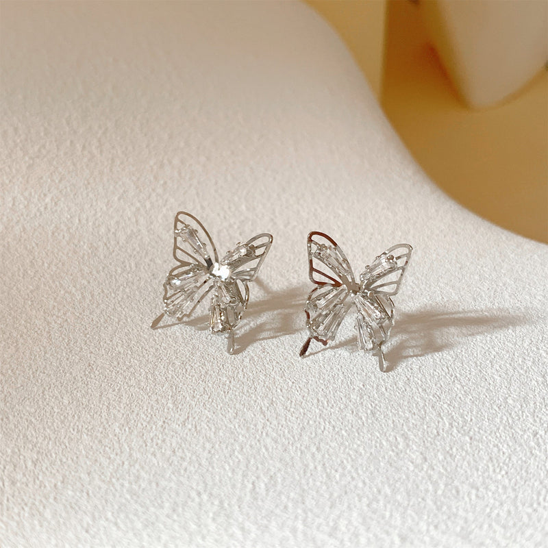 Fashion Rhinestone Hollow Butterfly Stud Earrings