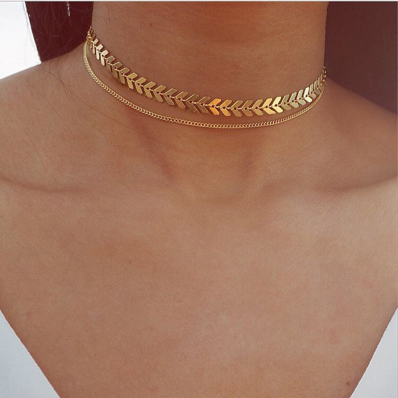 Multi Arrow Chain Choker Necklace Women Two Layers